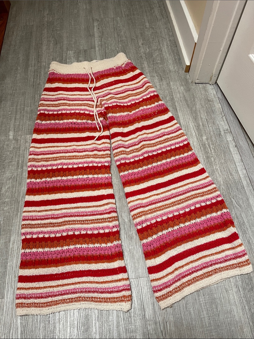 Bila Striped Knit Wide-Leg Pants in Red, Pink & Cream